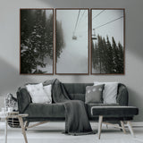 87018452-MGV-CV-36X24-Ski Lift Wall Art Canvas Print, Framed Snowy Pines Art Picture Print, Misty Landscape Perfect Winter Serenity Decor Artwork