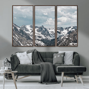 94074619-MGV-CV-36X24-Snowy Peaks Wall Art Canvas Print, Framed Alpine Wilderness Art Picture Print, Mountain Escape Perfect Winter Serenity Decor