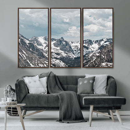 94074619-MGV-CV-36X24-Snowy Peaks Wall Art Canvas Print, Framed Alpine Wilderness Art Picture Print, Mountain Escape Perfect Winter Serenity Decor