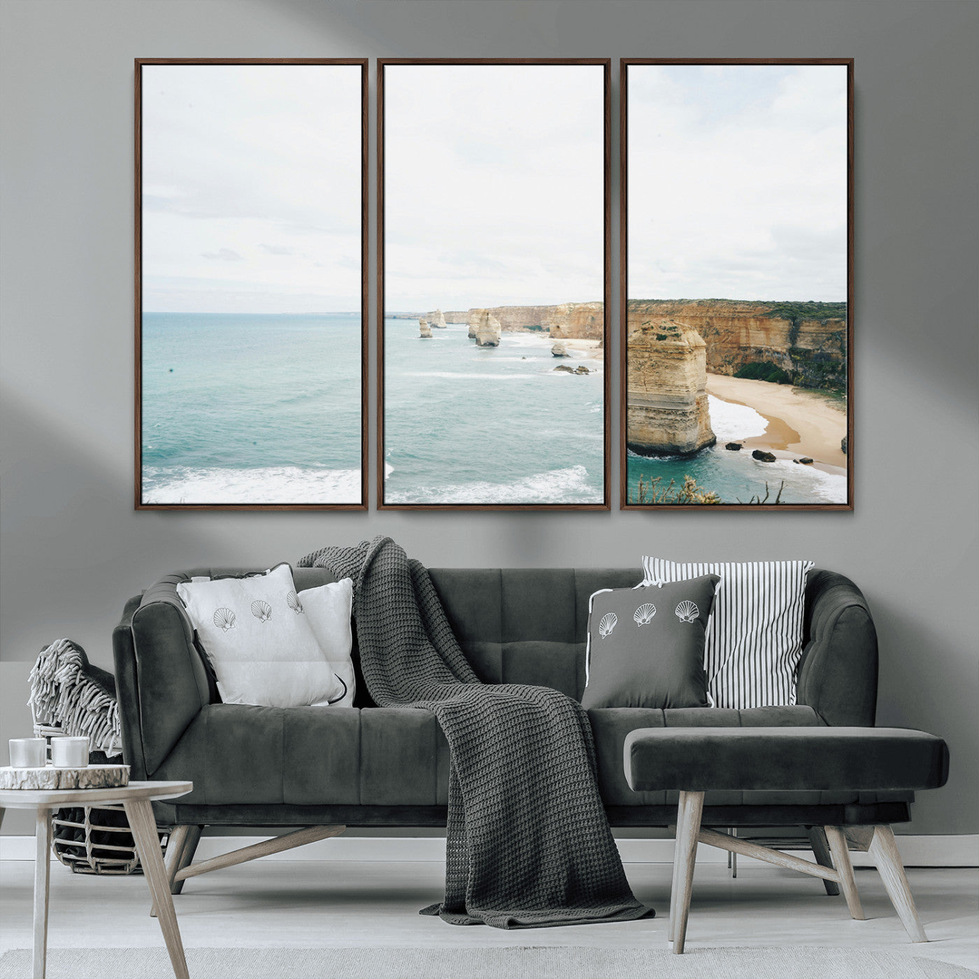 70095633-MGV-CV-36X24-Twelve Apostles Wall Art Canvas Print, Framed Coastal Cliffs Art Picture Print, Rugged Rock Formations Perfect Minimalist Coastal