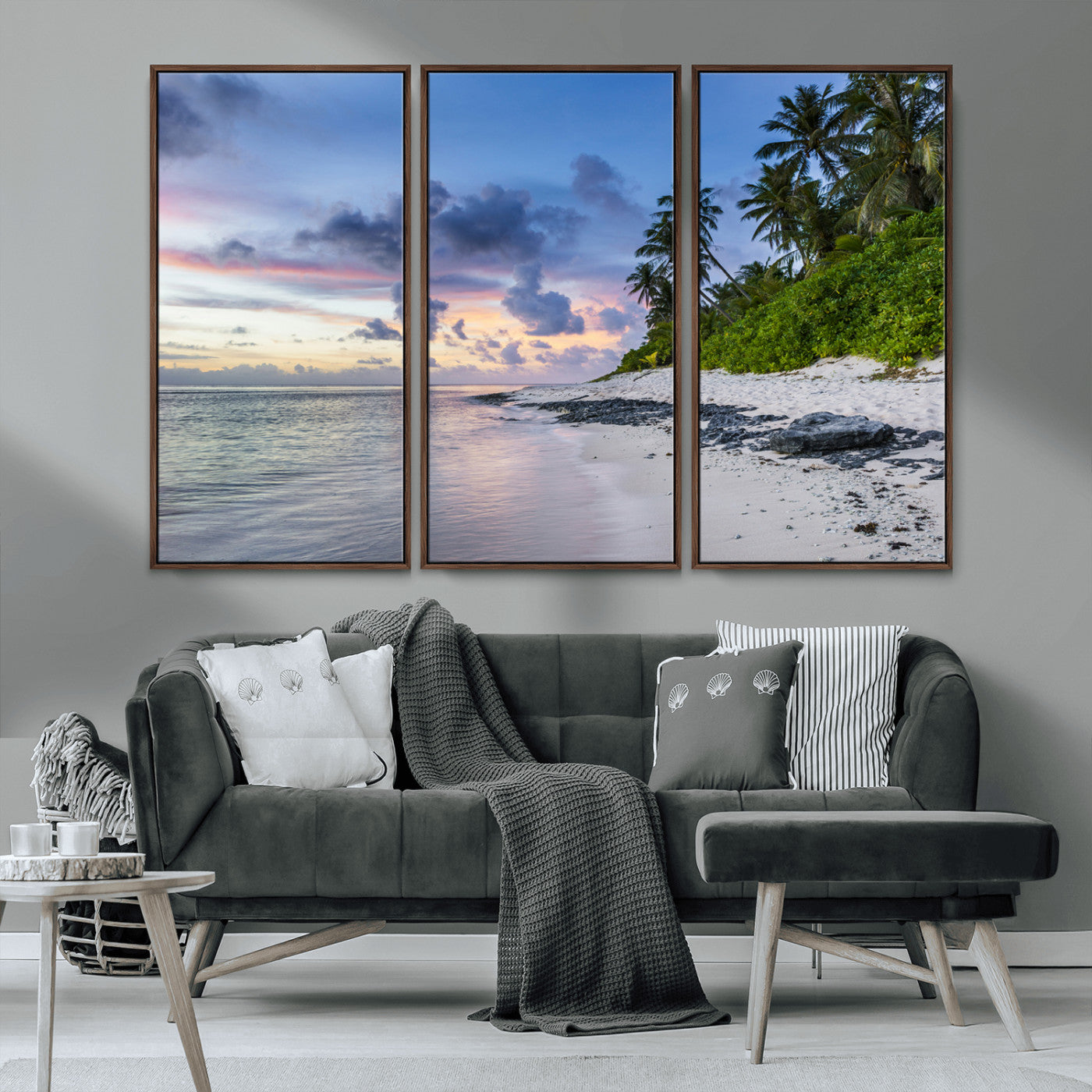 75045485-MGV-CV-36X24-Tropical Beach Wall Art Canvas Print, Framed Sunset Glow Art Picture Print, Palm Tree Coast Perfect Tropical Coastal Decor Artwork