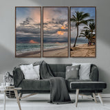 62574547-MGV-CV-36X24-Tropical Storm Wall Art Canvas Print, Framed Moody Beach Art Picture Print, Dramatic Sky Perfect Tropical Coastal Decor Artwork
