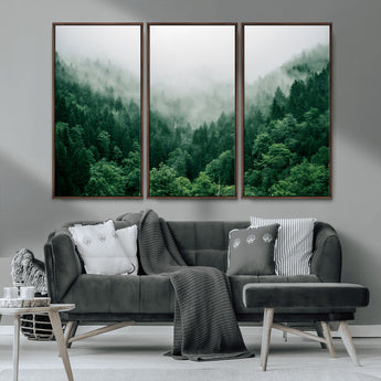45265379-MGV-CV-36X24-Misty Forest Wall Art – Green Mountain Pine Tree Landscape Canvas Print, Nature Photography Artwork Home Decor for Bedroom, Living