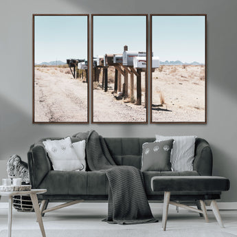 54616109-MGV-CV-36X24-Desert Mailboxes Wall Art – Rustic Rural Roadside Photography Canvas Print, American Southwest Landscape Home Decor for Living
