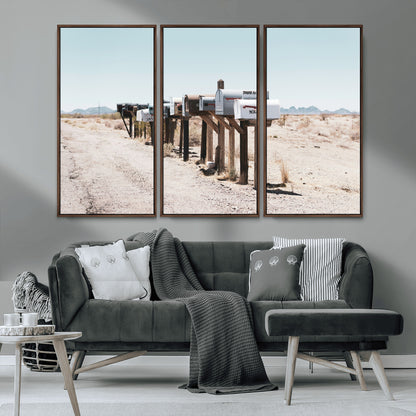 54616109-MGV-CV-36X24-Desert Mailboxes Wall Art – Rustic Rural Roadside Photography Canvas Print, American Southwest Landscape Home Decor for Living