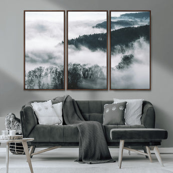 67569654-MGV-CV-36X24-Foggy Forest Wall Art – Mist Covered Hills and Trees Landscape Canvas Print, Moody Nature Photography Decor for Living Room,