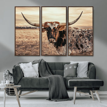 95745718-MGV-CV-36X24-Texas Longhorn Wall Art – Western Cattle Photography Canvas Print, Rustic Ranch Animal Artwork Country Farmhouse Decor for Living
