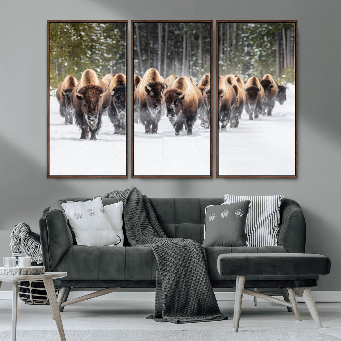 96906195-MGV-CV-36X24-Bison Herd Wall Art – American Buffalo Wildlife Photography Canvas Print, Winter Snow Scene Western Nature Decor for Living Room,