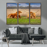 54598515-MGV-CV-36X24-Texas Longhorns Wall Art – Rustic Cattle Ranch Canvas Print, Western Farmhouse Animal Photography Decor for Living Room, Office,