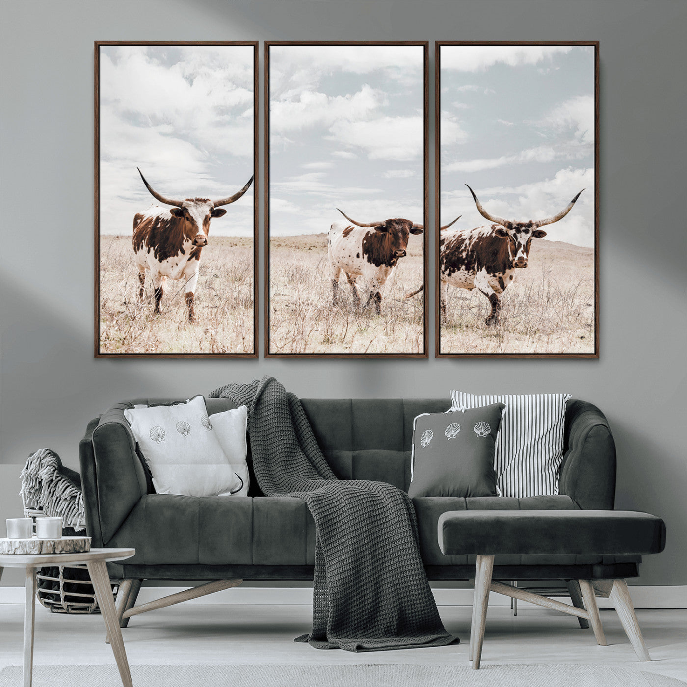 65621083-MGV-CV-36X24-Texas Longhorn Wall Art – Rustic Western Cattle Canvas Print, Southwestern Ranch Photography Decor for Living Room, Office,