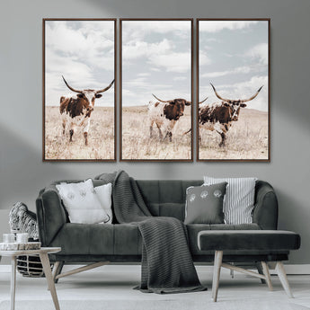 65621083-MGV-CV-36X24-Texas Longhorn Wall Art – Rustic Western Cattle Canvas Print, Southwestern Ranch Photography Decor for Living Room, Office,