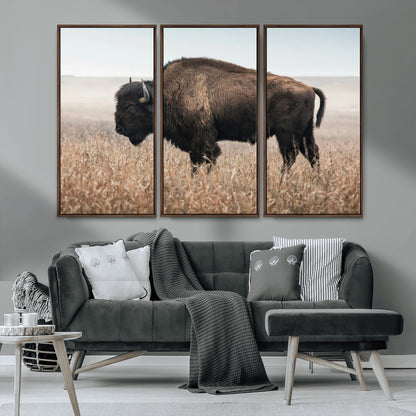69909079-MGV-CV-36X24-Bison Wall Art – Majestic Buffalo Canvas Print in Prairie Grasslands, Rustic Western Animal Painting, Farmhouse Ranch Decor for