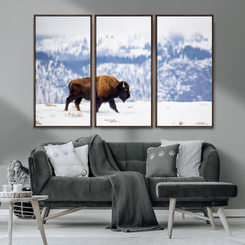 21623194-MGV-CV-36X24-Snow Bison Wall Art – Majestic Buffalo Wildlife Canvas Print, Winter Nature Décor for Rustic Living Room, Farmhouse, Cabin, Lodge