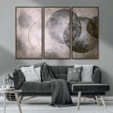 20066876-MGV-CV-36X24-Neutral Abstract Circle Wall Art – Modern Gray Beige Gold Canvas Print, Minimalist Geometric Painting for Bedroom, Living Room,