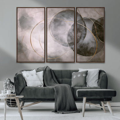 20066876-MGV-CV-36X24-Neutral Abstract Circle Wall Art – Modern Gray Beige Gold Canvas Print, Minimalist Geometric Painting for Bedroom, Living Room,