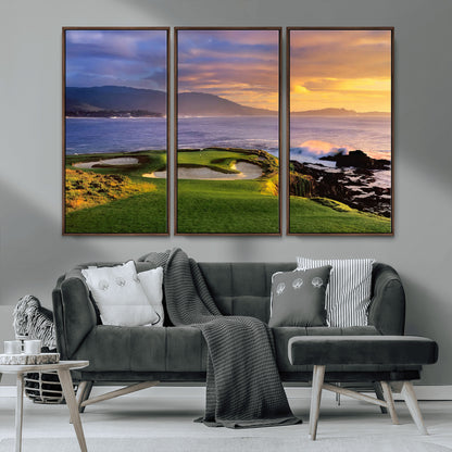 39644075-MGV-CV-36X24-Golf Course Wall Art – Coastal Sunset Canvas Print, Scenic Oceanfront Fairway Landscape Decor for Office, Man Cave, or Living Room