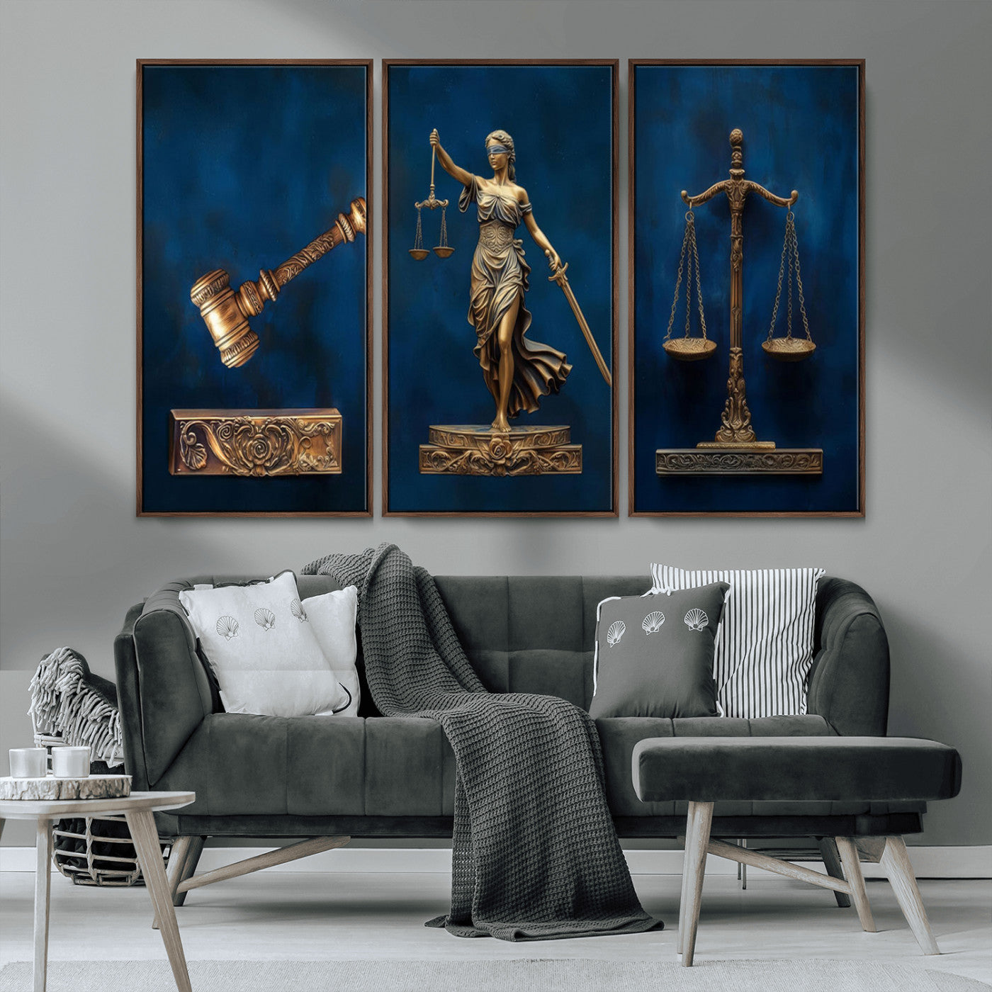 91629053-MGV-FC-48X32-3P_Walnut-Lady Justice Wall Art – Golden Gavel and Scales Canvas Print, Elegant Legal Office Decor for Lawyers, Judges, Courtroom or Study