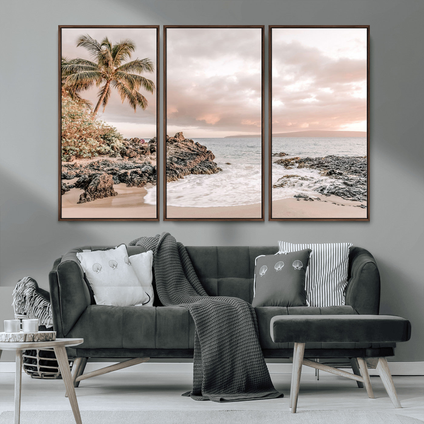 14214613-MGV-CV-36X24-Tropical Beach Wall Art – Palm Tree and Ocean Sunset Canvas Print, Relaxing Coastal Landscape Decor for Living Room, Bedroom, or