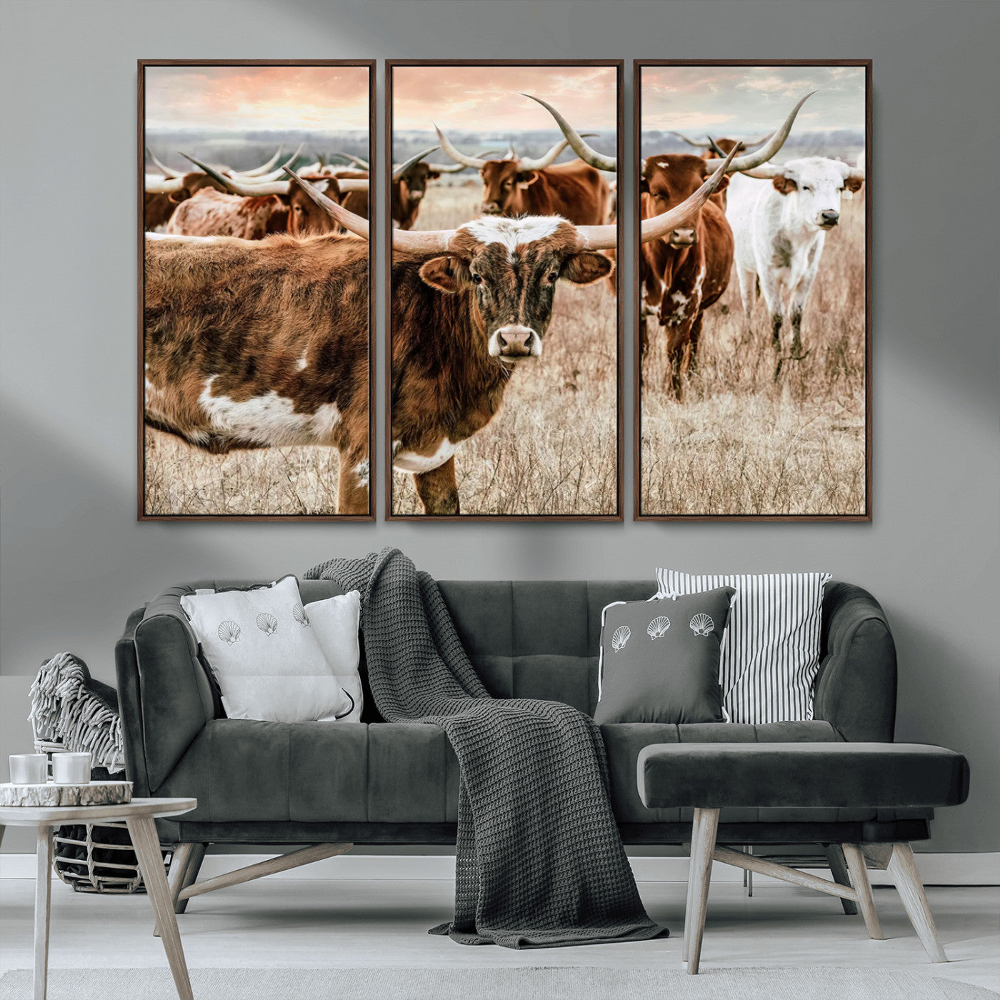 47758300-MGV-CV-36X24-Texas Longhorn Cattle Wall Art – Rustic Western Herd Canvas Print, Cowboy Ranch Farmhouse Decor for Living Room, Office, or