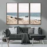 25481980-MGV-CV-36X24-Ocean Coastal Wall Art – Rocky Shoreline and Waves Canvas Print, Serene Beach Landscape Decor for Living Room, Bedroom, or Office