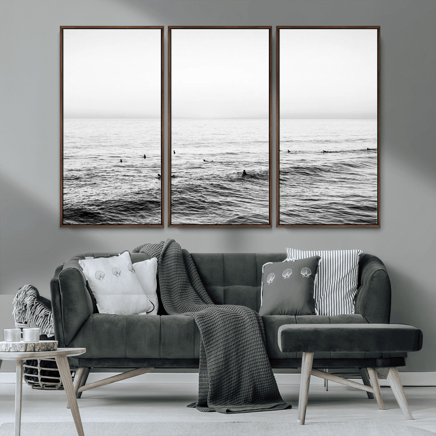 47208268-MGV-CV-36X24-Surfer Ocean Wall Art – Black and White Coastal Canvas Print, Minimalist Surfing Seascape Decor for Living Room, Bedroom, or Beach