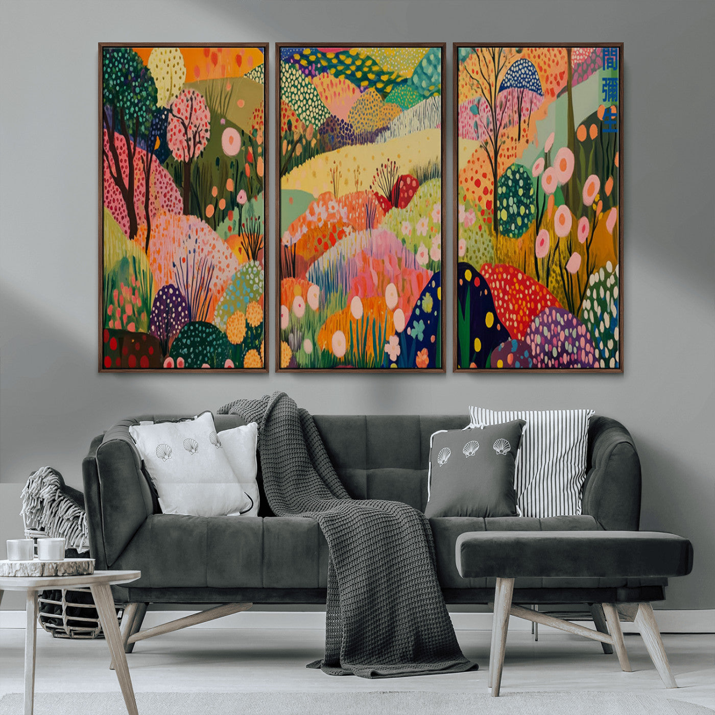 79636380-MGV-CV-36X24-Colorful Abstract Landscape Wall Art – Vibrant Hills and Flowers Canvas Print, Modern Whimsical Artwork for Living Room, Bedroom,