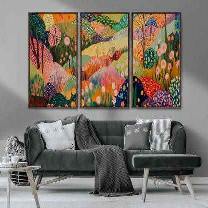 79636380-MGV-CV-36X24-Colorful Abstract Landscape Wall Art – Vibrant Hills and Flowers Canvas Print, Modern Whimsical Artwork for Living Room, Bedroom,