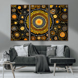 45478523-MGV-CV-36X24-Abstract Circle Wall Art – Bold Black and Gold Dot Painting Canvas Print, Modern Geometric Mandala Style Decor for Living Room or