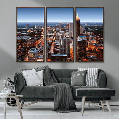 25096967-MGV-CV-36X24-Atlanta Skyline Wall Art – Vibrant Cityscape Canvas Print, Modern Night Lights Urban Decor for Office, Living Room, or Apartment