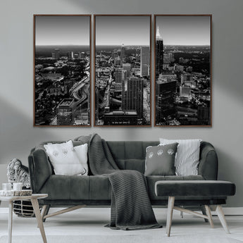 46578567-MGV-CV-36X24-Atlanta Skyline Wall Art – Black and White Cityscape Canvas Print, Modern Urban Night Decor for Office, Living Room, or Apartment