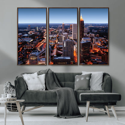 81886632-MGV-CV-36X24-Atlanta Skyline Wall Art – Vibrant City Lights Canvas Print, Modern Urban Cityscape Decor for Living Room, Office, or Apartment