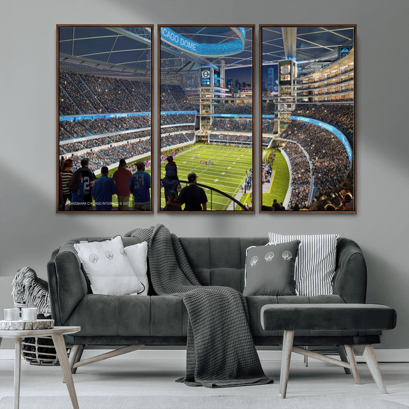 41816511-MGV-CV-36X24-Chicago Dome Stadium Wall Art – Futuristic Football Arena Canvas Print, Modern Sports Fan Decor for Man Cave, Office, Bar, or