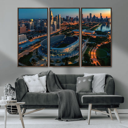 36690345-MGV-CV-36X24-Soldier Field Wall Art – Chicago Bears Stadium Aerial Night Canvas Print, City Skyline Football Decor for Living Room, Office, or