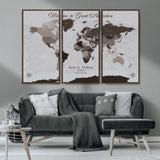 43749658-MGV-CV-36X24-Welcome to Great Adventure World Map Wall Art – Charcoal Gray Canvas Print, Rustic Travel Decor for Living Room, Study, Office or