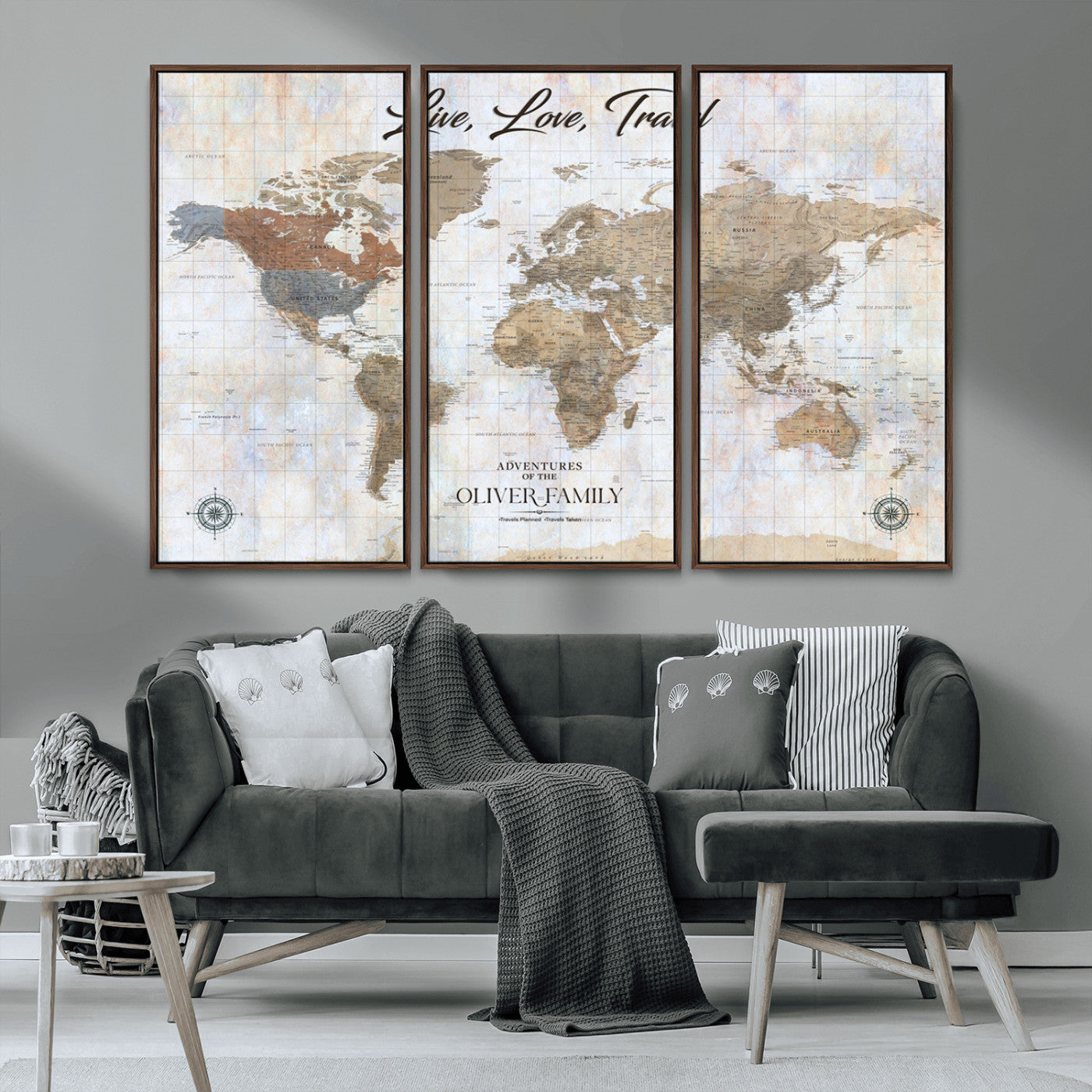43924907-MGV-CV-36X24-Live Love Travel Wall Art – Neutral World Map Canvas Print, Rustic Adventure Decor for Home, Office or Living Room, Unique Gift