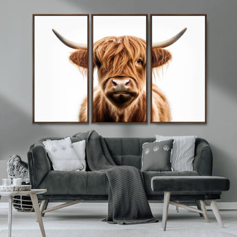 637908607-MGV-FC-93X47-3P_Black-Highland Cow Wall Art Print – Rustic Farmhouse Animal Portrait, Scottish Highland Cattle Canvas, Modern Country Wall Decor for