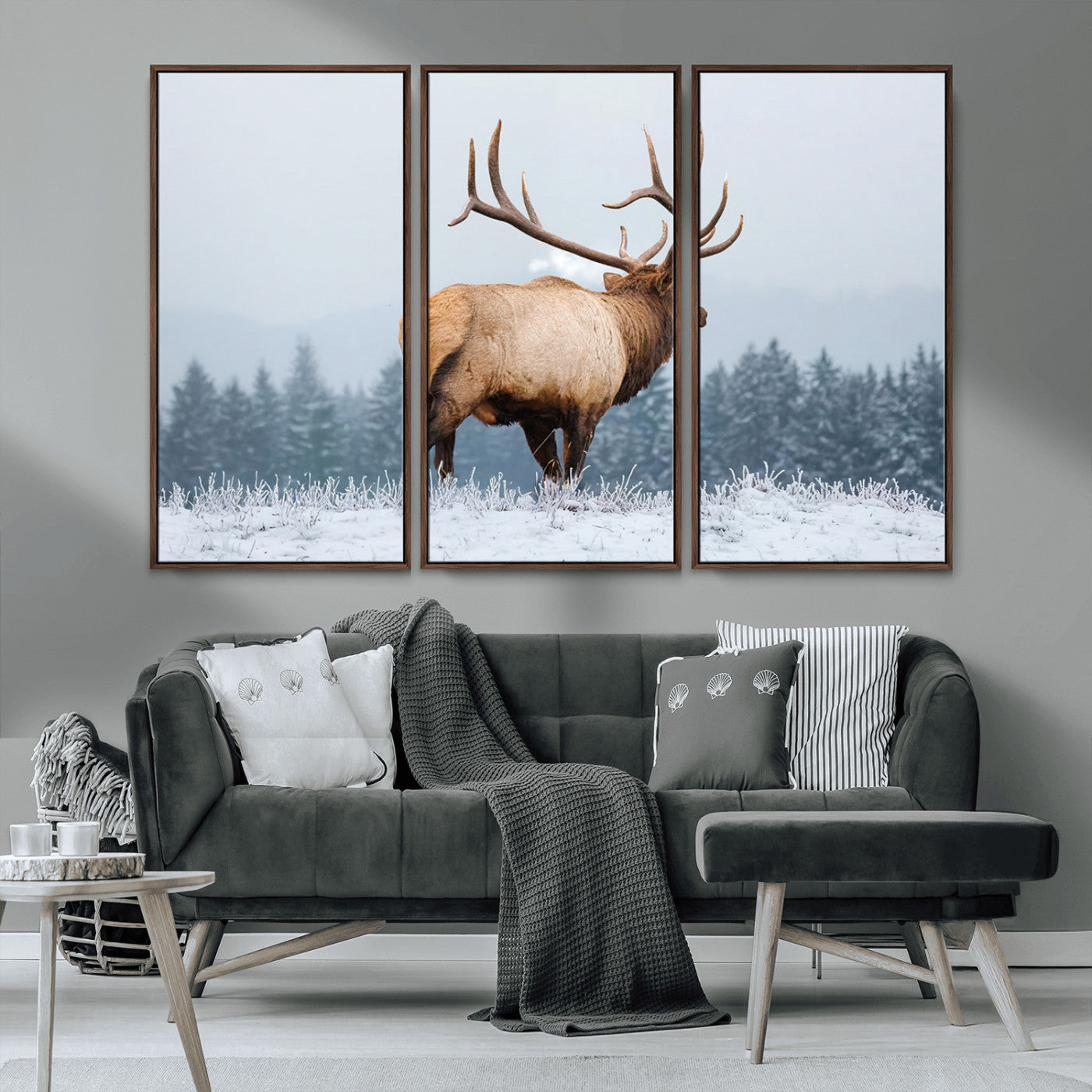 85177251-MGV-CV-36X24-Elk Wall Art – Majestic Wildlife Canvas Print of Bull Elk Snowy Forest, Rustic Nature Decor for Living Room, Cabin, or Office