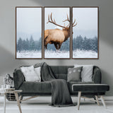 85177251-MGV-CV-36X24-Elk Wall Art – Majestic Wildlife Canvas Print of Bull Elk Snowy Forest, Rustic Nature Decor for Living Room, Cabin, or Office