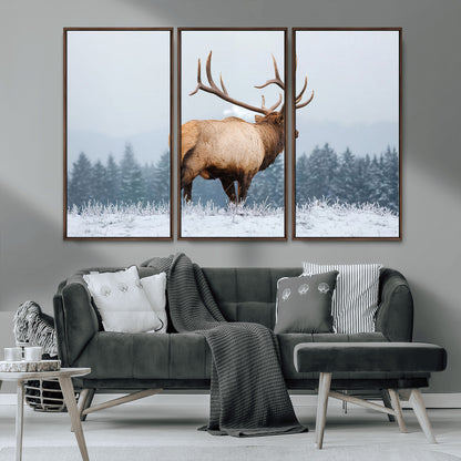 85177251-MGV-CV-36X24-Elk Wall Art – Majestic Wildlife Canvas Print of Bull Elk Snowy Forest, Rustic Nature Decor for Living Room, Cabin, or Office