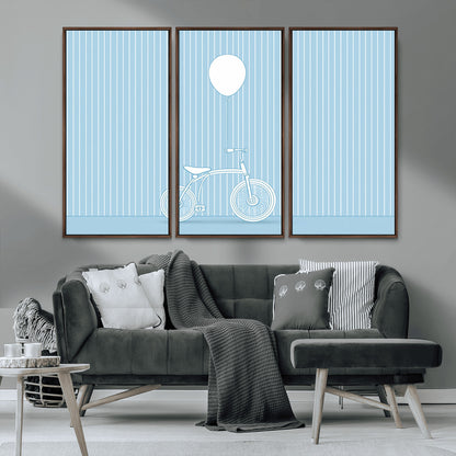 56479838-MGV-CV-36X24-Bicycle Wall Art – Minimalist Blue Canvas Print with Balloon Illustration, Modern Decor Artwork for Kids Room, Nursery, or Living
