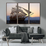 31270610-MGV-CV-36X24-Sailing Ship Wall Art – Sunset Seascape Canvas Print with Tall Ship at Sea, Nautical Ocean Decor for Living Room, Office, or