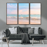 88024944-MGV-CV-36X24-Beach Landscape Wall Art – Coastal Ocean Canvas Print with Gentle Waves and Pastel Sky, Serene Seascape Photography for Living