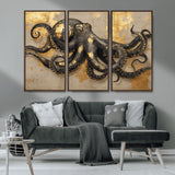 57944271-MGV-CV-36X24-Octopus Wall Art – Black and Gold Nautical Canvas Print, Modern Ocean Inspired Artwork with Elegant Detailing, Coastal Marine