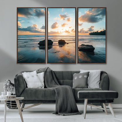 23879436-MGV-CV-36X24-Rocky Ocean Sunset Canvas Wall Art – Seaside Dramatic Seascape, Ocean Sunset Art Print for Coastal Modern Decor for Nature