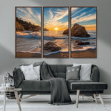 85659923-MGV-CV-36X24-Rocky Ocean Sunset Canvas Wall Art – Seaside Dramatic Seascape Print, Coastal Modern Decor, Ocean Sunset Art for Living Room or