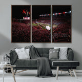 60690191-MGV-CV-36X24-Stadium Wall Art – Night Game Football Canvas Print with Fireworks, Marching Band and Crowd, Panoramic Sports Photography for Man