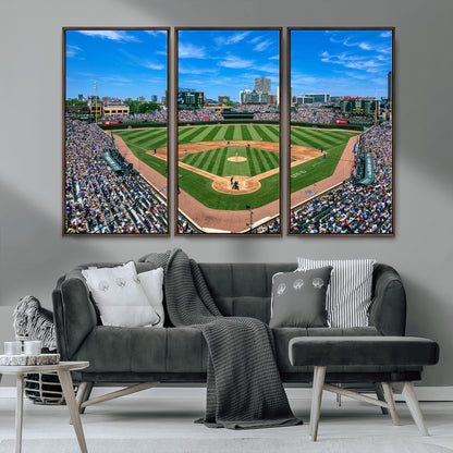 35800083-MGV-CV-36X24-Wrigley Field Baseball Stadium Canvas Wall Art – Packed Crowd Sports Stadium Print, City Skyline Baseball Field Canvas for Game