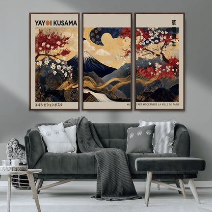 66892669-MGV-CV-36X24-Yayoi Kusama Japanese Inspired Canvas Print – Mt. Fuji & Floral Scene Wall Art, Framed Asian Style Canvas for Home, Office or