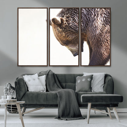 14405507-MGV-CV-36X24-Grizzly Bear Canvas Wall Art – Framed Wildlife Nature Decor, Large Brown Bear Profile Canvas Print for Living Room, Office, or