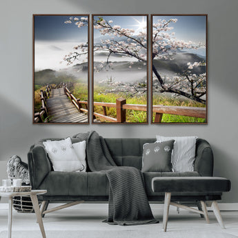 34632598CRY-MGV-CV-36X24-Sakura Cherry Blossom Pathway Canvas Wall Art – Tranquil Walk Through Blossoming Nature – Ready to Hang